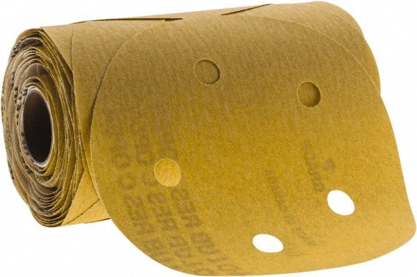 Norton - 5" Diam, 240 Grit Aluminum Oxide Adhesive PSA Disc - Very Fine Grade, Gold, C Weighted Backing, Flexible - Exact Tooling