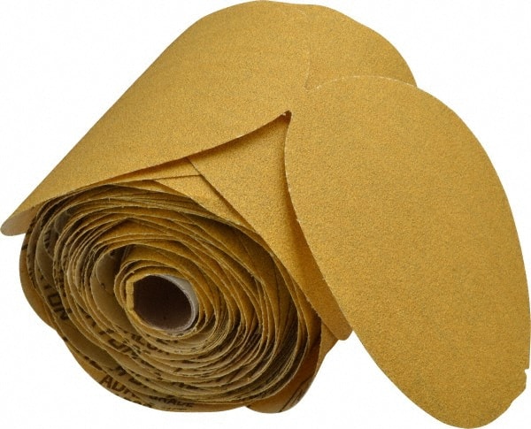 Norton - 6" Diam, 60 Grit Aluminum Oxide Adhesive PSA Disc - Coarse Grade, Gold, C Weighted Backing, Flexible - Exact Tooling