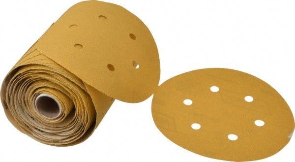 Norton - 6" Diam, 80 Grit Aluminum Oxide Adhesive PSA Disc - Coarse Grade, Gold, C Weighted Backing, Flexible - Exact Tooling