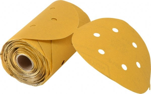 Norton - 6" Diam, 180 Grit Aluminum Oxide Adhesive PSA Disc - Fine Grade, Gold, C Weighted Backing, Flexible - Exact Tooling