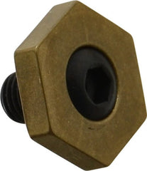 Mitee-Bite - 13/16" Brass Hex, 5/16-24 Stud Thread, Symmetrical Hex Clamp - 3/16" Hex Height, 800 Lb Holding Force, Hardened Steel Stud, 15/32" Long Thread, 8.3 Ft/Lb Torque, 12 Clamps - Exact Tooling