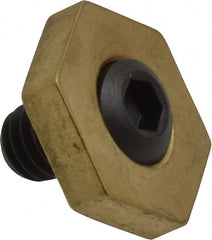 Mitee-Bite - 13/16" Brass Hex, 5/16-18 Stud Thread, Symmetrical Hex Clamp - 3/16" Hex Height, 800 Lb Holding Force, Hardened Steel Stud, 15/32" Long Thread, 8.3 Ft/Lb Torque, 12 Clamps - Exact Tooling