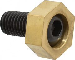 Mitee-Bite - 1-3/16" Brass Hex, 5/8-11 Stud Thread, Symmetrical Hex Clamp - 1/2" Hex Height, 6,000 Lb Holding Force, Hardened Steel Stud, 1-1/8" Long Thread, 100 Ft/Lb Torque, 4 Clamps - Exact Tooling