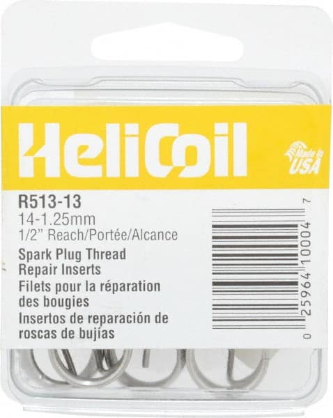 Heli-Coil - M14x1.25 Metric Fine, 1/2" OAL, Free Running Helical Insert - Tanged, Stainless Steel - Exact Tooling