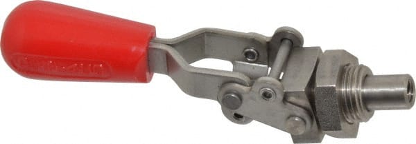De-Sta-Co - 200 Lb Load Capacity, Mounting Plate Base, Stainless Steel, Standard Straight Line Action Clamp - 0.39" Plunger Diam, Straight Handle - Exact Tooling