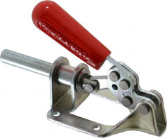 De-Sta-Co - 300 Lb Load Capacity, Flanged Base, Carbon Steel, Standard Straight Line Action Clamp - 4 Mounting Holes, 0.22" Mounting Hole Diam, 0.44" Plunger Diam, Straight Handle - Exact Tooling