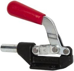 De-Sta-Co - 850 Lb Load Capacity, Flanged Base, Carbon Steel, Standard Straight Line Action Clamp - 4 Mounting Holes, 0.33" Mounting Hole Diam, 0.62" Plunger Diam, Straight Handle - Exact Tooling