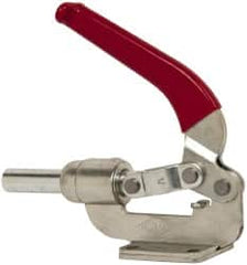 De-Sta-Co - 800 Lb Load Capacity, Flanged Base, Carbon Steel, Standard Straight Line Action Clamp - 4 Mounting Holes, 0.38" Mounting Hole Diam, 0.62" Plunger Diam, Whale Tail Handle - Exact Tooling
