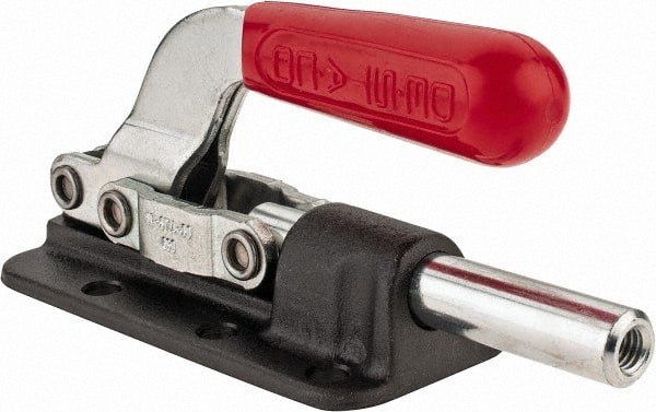 De-Sta-Co - 2,500 Lb Load Capacity, Flanged Base, Carbon Steel, Standard Straight Line Action Clamp - 6 Mounting Holes, 0.34" Mounting Hole Diam, 0.62" Plunger Diam, Straight Handle - Exact Tooling