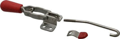 De-Sta-Co - 200 Lb Capacity, Horizontal, J Hook, Flanged Base, Stainless Steel Pull Action Latch Clamp - 2.35" Drawing Movement, 6.01" OAL, Straight Handle - Exact Tooling