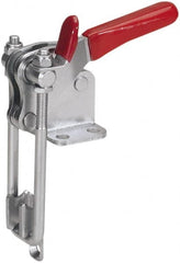 De-Sta-Co - 1,000 Lb Capacity, Vertical, U Hook, Flanged Base, Stainless Steel Pull Action Latch Clamp - 2.04" Drawing Movement, 4.1" OAL, Threaded U Hook, Straight Handle - Exact Tooling