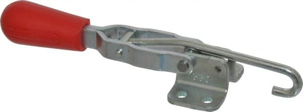 De-Sta-Co - 200 Lb Capacity, Horizontal, J Hook, Flanged Base, Carbon Steel Pull Action Latch Clamp - 2.35" Drawing Movement, 6.01" OAL, Straight Handle - Exact Tooling
