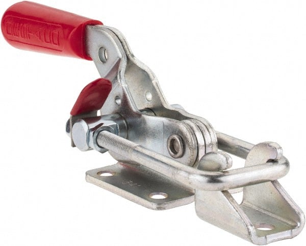 De-Sta-Co - 2,000 Lb Capacity, Horizontal, U Hook, Flanged Base, Carbon Steel Pull Action Latch Clamp - 2-1/2" Drawing Movement, 8.2" OAL, Threaded U Hook, Straight Handle - Exact Tooling