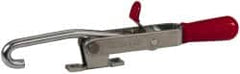 De-Sta-Co - 375 Lb Capacity, Horizontal, J Hook, Right Flanged Base, Carbon Steel Pull Action Latch Clamp - 4" Drawing Movement, 8.82" OAL, Thumb Handle - Exact Tooling