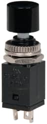 GC/Waldom - 0.315 Inch Mount Hole, Miniature Pushbutton Switch Only - Round, Black Pushbutton, Nonilluminated, Maintained (MA), On-On - Exact Tooling