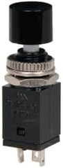 GC/Waldom - 0.315 Inch Mount Hole, Miniature Pushbutton Switch Only - Round, Black Pushbutton, Nonilluminated, Maintained (MA), On-On - Exact Tooling