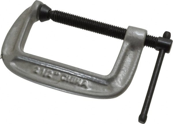 Gibraltar - Light-Duty 2-1/2" Max Opening, 1-7/16" Throat Depth, Cast Iron Standard C-Clamp - 600 Lb Capacity, 0" Min Opening, Standard Throat Depth, Malleable Cast Iron Screw - Exact Tooling