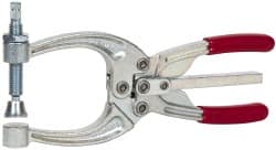 De-Sta-Co - 3113.76 N Load Capacity, 2.72" Throat Depth, 8.51" OAL, Carbon Steel, C Style Plier Clamp - 4.16" Max Jaw Capacity, M10x1.5 Spindle, 4.16" Open Throat Height, Red Handle, Spindle End - Exact Tooling