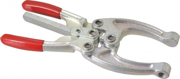 De-Sta-Co - 5337.87 N Load Capacity, 2.56" Throat Depth, 9.19" OAL, Carbon Steel, C Style Plier Clamp - M10x1.25 Spindle, 4.06" Open Throat Height, Red Handle, Spindle End - Exact Tooling