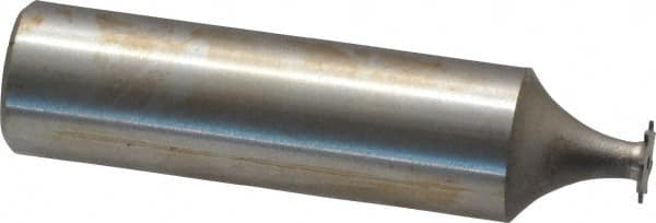 Made in USA - 1/4" Diam x 1/64" Face Width, High Speed Steel, 8 Teeth, Shank Connection Woodruff Keyseat Cutter - Uncoated, 2-1/16" OAL x 1/2" Shank, Straight Teeth - Exact Tooling