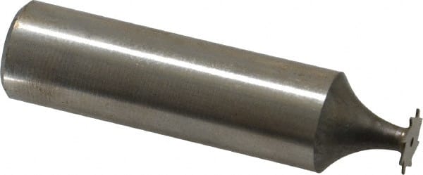 Made in USA - 5/16" Diam x 1/64" Face Width, High Speed Steel, 8 Teeth, Shank Connection Woodruff Keyseat Cutter - Uncoated, 2-1/16" OAL x 1/2" Shank, Straight Teeth - Exact Tooling