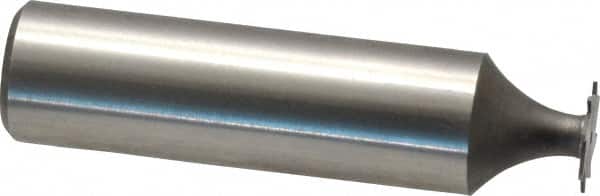 Made in USA - 3/8" Diam x 1/64" Face Width, High Speed Steel, 8 Teeth, Shank Connection Woodruff Keyseat Cutter - Uncoated, 2-1/16" OAL x 1/2" Shank, Straight Teeth - Exact Tooling