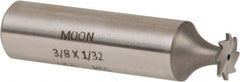 Made in USA - 3/8" Diam x 1/32" Face Width, High Speed Steel, 8 Teeth, Shank Connection Woodruff Keyseat Cutter - Uncoated, 2-1/16" OAL x 1/2" Shank, Straight Teeth - Exact Tooling