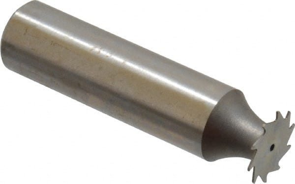 Made in USA - 1/2" Diam x 1/64" Face Width, High Speed Steel, 12 Teeth, Shank Connection Woodruff Keyseat Cutter - Uncoated, 2-1/16" OAL x 1/2" Shank, Straight Teeth - Exact Tooling