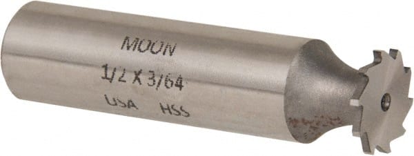Made in USA - 1/2" Diam x 3/64" Face Width, High Speed Steel, 12 Teeth, Shank Connection Woodruff Keyseat Cutter - Uncoated, 2-1/16" OAL x 1/2" Shank, Straight Teeth - Exact Tooling