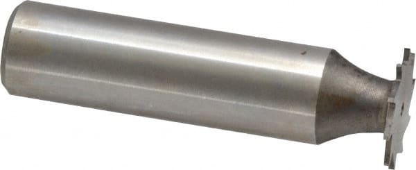 Made in USA - 5/8" Diam x 1/32" Face Width, High Speed Steel, 12 Teeth, Shank Connection Woodruff Keyseat Cutter - Uncoated, 2-3/32" OAL x 1/2" Shank, Straight Teeth - Exact Tooling