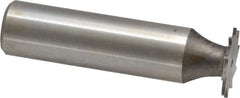 Made in USA - 5/8" Diam x 1/32" Face Width, High Speed Steel, 12 Teeth, Shank Connection Woodruff Keyseat Cutter - Uncoated, 2-3/32" OAL x 1/2" Shank, Straight Teeth - Exact Tooling