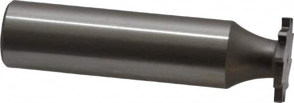 Made in USA - 5/8" Diam x 1/16" Face Width, High Speed Steel, 12 Teeth, Shank Connection Woodruff Keyseat Cutter - Uncoated, 2-3/32" OAL x 1/2" Shank, Straight Teeth - Exact Tooling