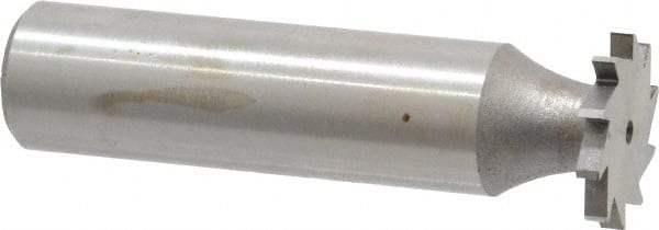 Made in USA - 5/8" Diam x 5/64" Face Width, High Speed Steel, 12 Teeth, Shank Connection Woodruff Keyseat Cutter - Uncoated, 2-3/32" OAL x 1/2" Shank, Straight Teeth - Exact Tooling