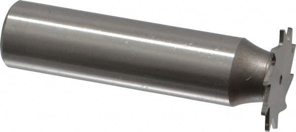 Made in USA - 3/4" Diam x 1/32" Face Width, High Speed Steel, 14 Teeth, Shank Connection Woodruff Keyseat Cutter - Uncoated, 2-1/8" OAL x 1/2" Shank, Straight Teeth - Exact Tooling