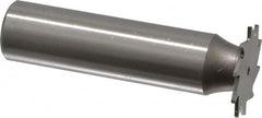 Made in USA - 3/4" Diam x 1/32" Face Width, High Speed Steel, 14 Teeth, Shank Connection Woodruff Keyseat Cutter - Uncoated, 2-1/8" OAL x 1/2" Shank, Straight Teeth - Exact Tooling