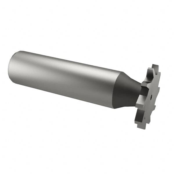 Made in USA - 3/4" Diam x 1/16" Face Width, High Speed Steel, 14 Teeth, Shank Connection Woodruff Keyseat Cutter - Uncoated, 2-1/8" OAL x 1/2" Shank, Straight Teeth - Exact Tooling