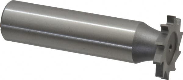 Made in USA - 3/4" Diam x 3/32" Face Width, High Speed Steel, 14 Teeth, Shank Connection Woodruff Keyseat Cutter - Uncoated, 2-1/8" OAL x 1/2" Shank, Straight Teeth - Exact Tooling