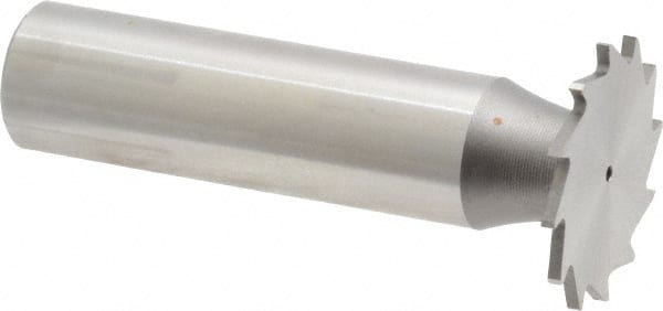 Made in USA - 7/8" Diam x 3/64" Face Width, High Speed Steel, 14 Teeth, Shank Connection Woodruff Keyseat Cutter - Uncoated, 2-5/32" OAL x 1/2" Shank, Straight Teeth - Exact Tooling
