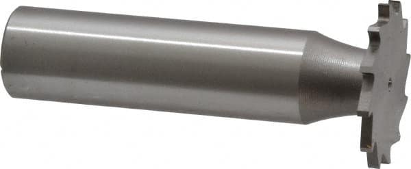 Made in USA - 7/8" Diam x 1/16" Face Width, High Speed Steel, 14 Teeth, Shank Connection Woodruff Keyseat Cutter - Uncoated, 2-5/32" OAL x 1/2" Shank, Straight Teeth - Exact Tooling