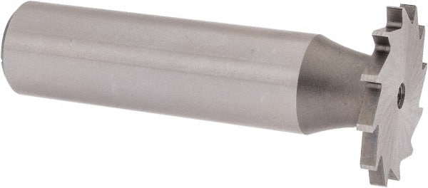 Made in USA - 7/8" Diam x 5/64" Face Width, High Speed Steel, 14 Teeth, Shank Connection Woodruff Keyseat Cutter - Uncoated, 2-5/32" OAL x 1/2" Shank, Straight Teeth - Exact Tooling