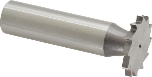Made in USA - 7/8" Diam x 3/32" Face Width, High Speed Steel, 14 Teeth, Shank Connection Woodruff Keyseat Cutter - Uncoated, 2-5/32" OAL x 1/2" Shank, Straight Teeth - Exact Tooling