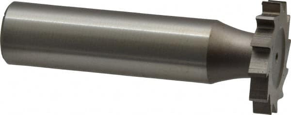 Made in USA - 7/8" Diam x 9/64" Face Width, High Speed Steel, 14 Teeth, Shank Connection Woodruff Keyseat Cutter - Uncoated, 2-5/32" OAL x 1/2" Shank, Straight Teeth - Exact Tooling