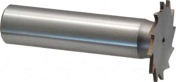 Made in USA - 1" Diam x 3/64" Face Width, High Speed Steel, 16 Teeth, Shank Connection Woodruff Keyseat Cutter - Uncoated, 2-3/16" OAL x 1/2" Shank, Straight Teeth - Exact Tooling