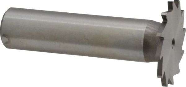 Made in USA - 1" Diam x 1/16" Face Width, High Speed Steel, 16 Teeth, Shank Connection Woodruff Keyseat Cutter - Uncoated, 2-3/16" OAL x 1/2" Shank, Straight Teeth - Exact Tooling