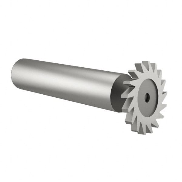 Made in USA - 1" Diam x 9/64" Face Width, High Speed Steel, 16 Teeth, Shank Connection Woodruff Keyseat Cutter - Uncoated, 2-3/16" OAL x 1/2" Shank, Straight Teeth - Exact Tooling