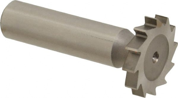 Made in USA - 1" Diam x 11/64" Face Width, High Speed Steel, 16 Teeth, Shank Connection Woodruff Keyseat Cutter - Uncoated, 2-3/16" OAL x 1/2" Shank, Straight Teeth - Exact Tooling