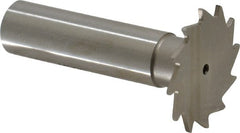 Made in USA - 1-1/8" Diam x 3/64" Face Width, High Speed Steel, 16 Teeth, Shank Connection Woodruff Keyseat Cutter - Uncoated, 2-3/16" OAL x 1/2" Shank, Straight Teeth - Exact Tooling