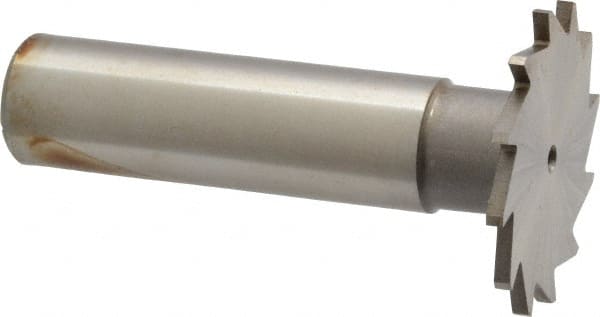 Made in USA - 1-1/8" Diam x 1/16" Face Width, High Speed Steel, 16 Teeth, Shank Connection Woodruff Keyseat Cutter - Uncoated, 2-3/16" OAL x 1/2" Shank, Straight Teeth - Exact Tooling