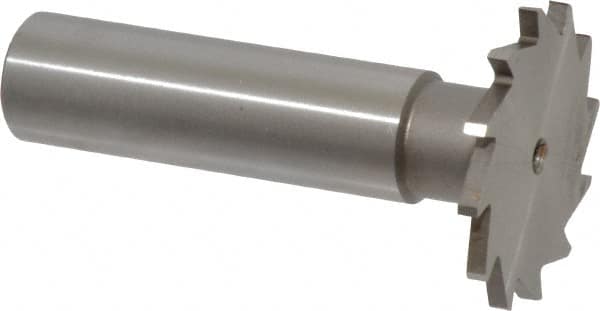 Made in USA - 1-1/8" Diam x 5/64" Face Width, High Speed Steel, 16 Teeth, Shank Connection Woodruff Keyseat Cutter - Uncoated, 2-3/16" OAL x 1/2" Shank, Straight Teeth - Exact Tooling
