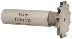 Made in USA - 1-1/8" Diam x 3/32" Face Width, High Speed Steel, 16 Teeth, Shank Connection Woodruff Keyseat Cutter - Uncoated, 2-3/16" OAL x 1/2" Shank, Straight Teeth - Exact Tooling